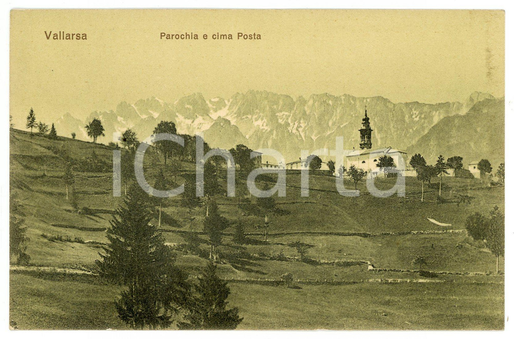 Cartolina originale da collezione 1920 ca VALLARSA TN Parrocchia e Cima Posta  Cartolina FP NV 1
