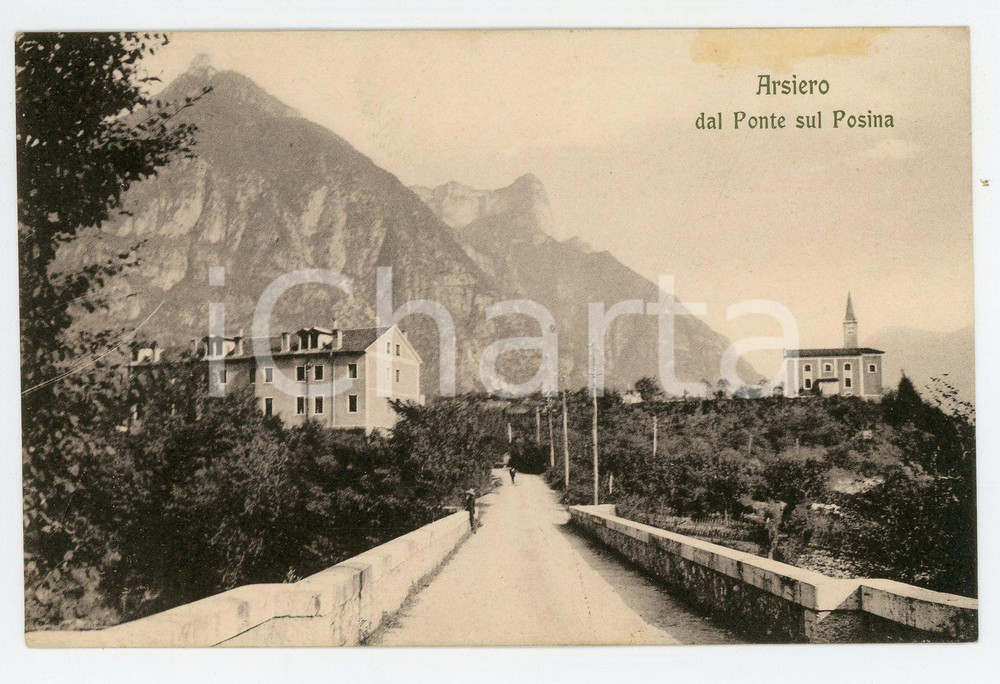 Cartolina originale da collezione 1920 ca ARSIERO VI Paese visto dal ponte sul torrente POSINA Cartolina ANIMATA 1