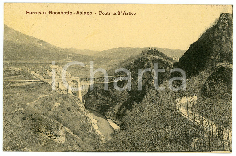 Cartolina originale da collezione 1920 ca FERROVIA ROCCHETTE  ASIAGO Ponte sull Astico  Cartolina FP NV 1