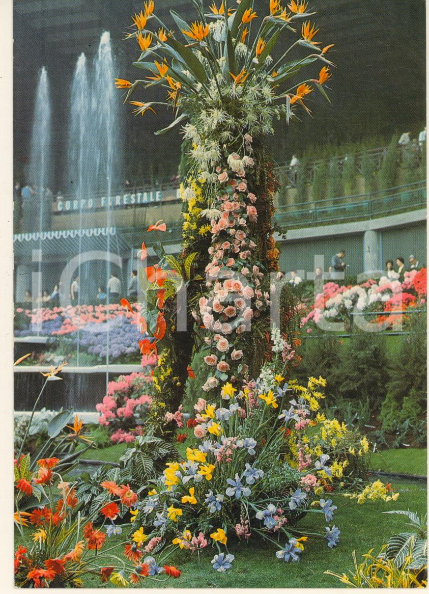 Cartolina originale da collezione 1986 GENOVA Fiera EUROFLORA Colonna floreale Cartolina FG NV 1