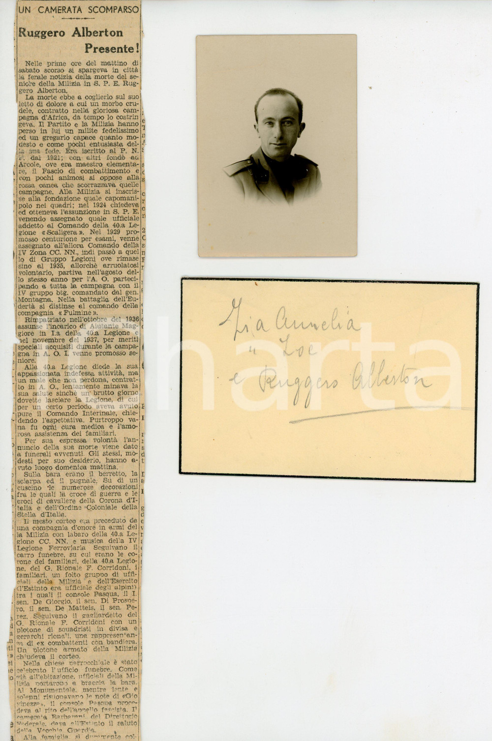 Fotografia d epoca originale 1935 VERONA Camerata Ruggero ALBERTON Foto e ritaglio di giornale sulla morte 1