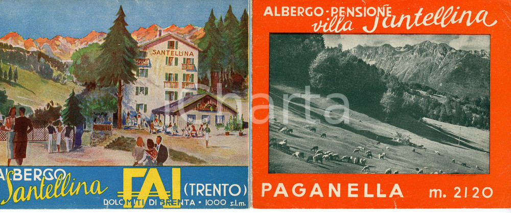 Materiale pubblicitario d’epoca 1949 FAI DELLA PAGANELLA Albergo pensione VILLA SANTELLINA Pieghevole 1