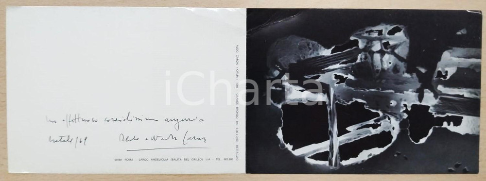 Autografo originale 1969 ROMA Scultore Aldo CARON Biglietto di auguri AUTOGRAFO 19x13 cm 1