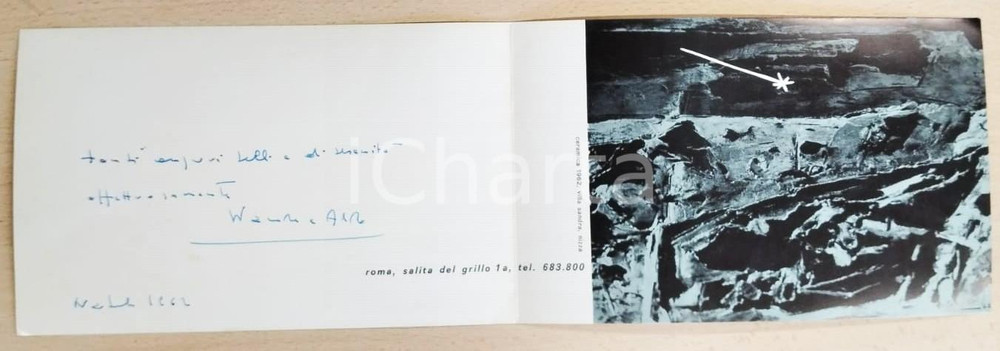 Autografo originale 1962 ROMA Scultore Aldo CARON Biglietto di auguri AUTOGRAFO 21x13 cm 1