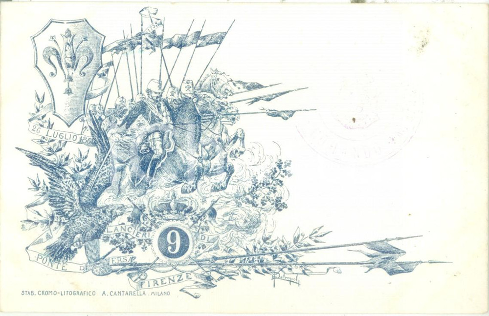Cartolina originale da collezione 1900 ca FIRENZE 9° Reggimento Lancieri Cartolina reggimentale FP NV 1