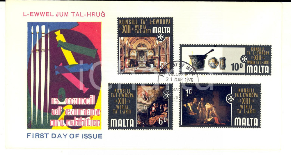 Materiale pubblicitario d’epoca 1970 MALTA 13th Council of Europe Art Exhibition Envelope First day of issue 1