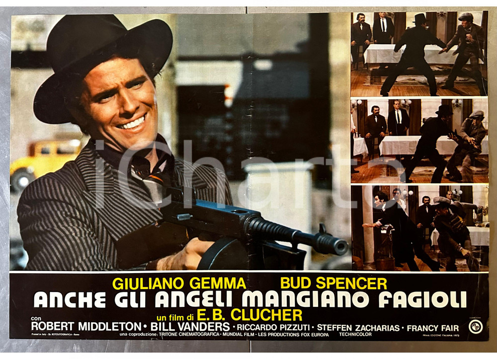 Materiale cinematografico d’epoca 1973 ANCHE GLI ANGELI MANGIANO FAGIOLI Giuliano GEMMA Bud SPENCER Lobby card 1