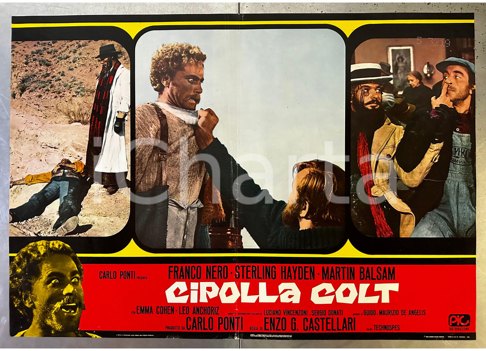 Materiale cinematografico d’epoca 1975 Franco NERO Sterling HAYDEN Cipolla Colt Fotobusta poster WESTERN 1