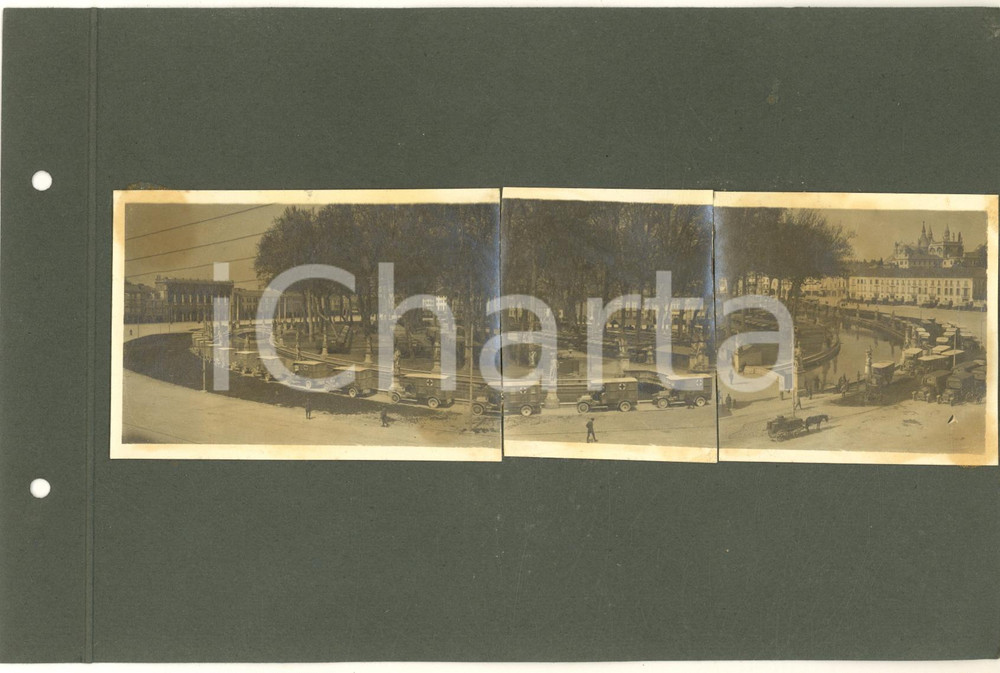 Fotografia d epoca originale 1915 ca WW1 PADOVA Prato della Valle occupato da autocarri militari  Foto RARA 1