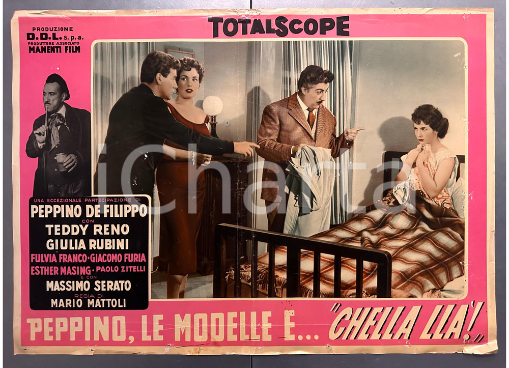 Materiale cinematografico d’epoca 1957 Peppino DE FILIPPO Peppino, le modelle e...chella llà! Fotobusta poster 1