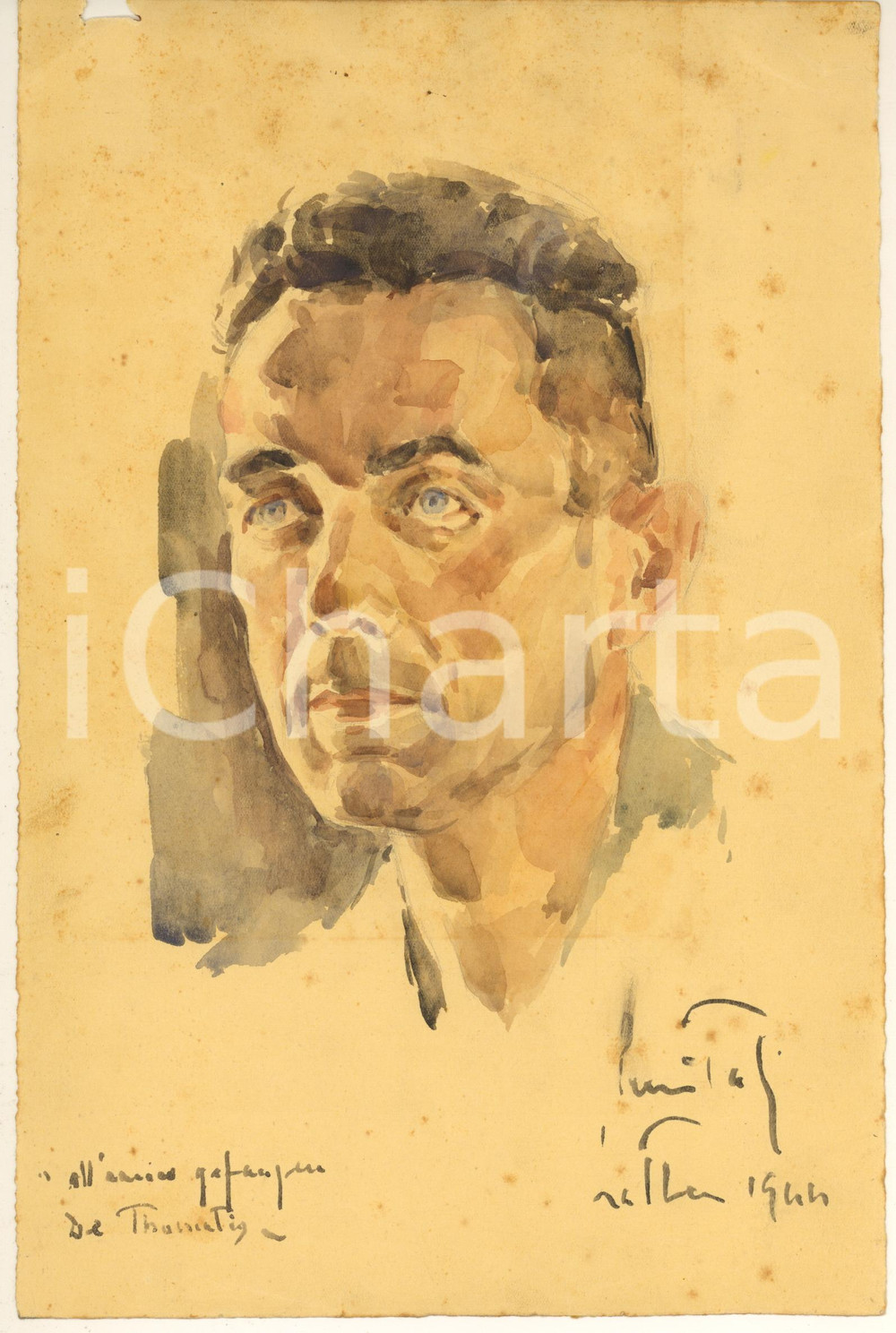 Opera d’arte autentica 1944 WW2 GERMANIA Campo di prigionia  IMI Internati Italiani Disegno firmato 1