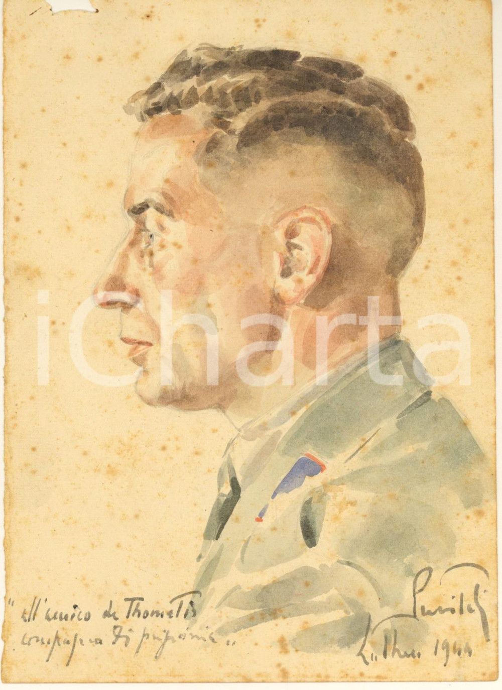 Opera d’arte autentica 1944 WW2 GERMANIA Campo di prigionia  IMI Internati Italiani Disegno firmato 1