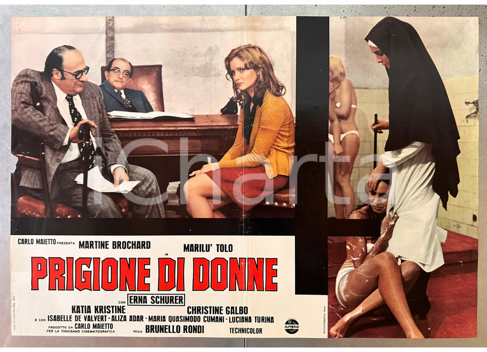Materiale cinematografico d’epoca 1974 Brunello RONDI Prigione di donne  Fotobusta DANNEGGIATA poster 1