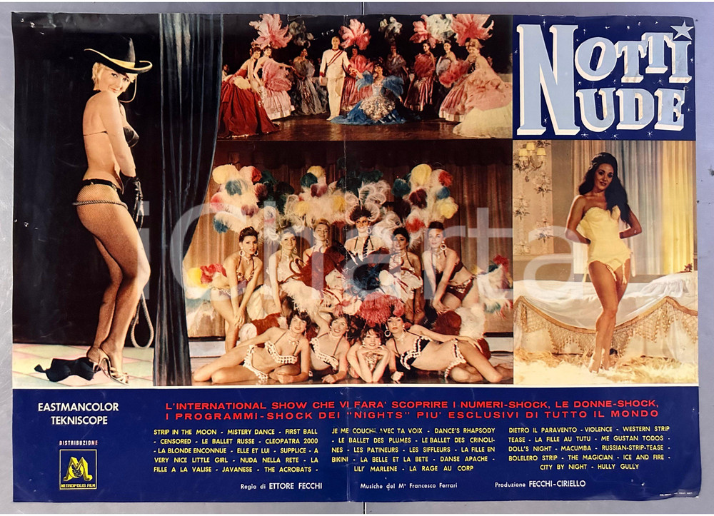 Materiale cinematografico d’epoca 1963 Ettore FECCHI Notti nude  EROTICO Spogliarelli  Fotobusta poster 1