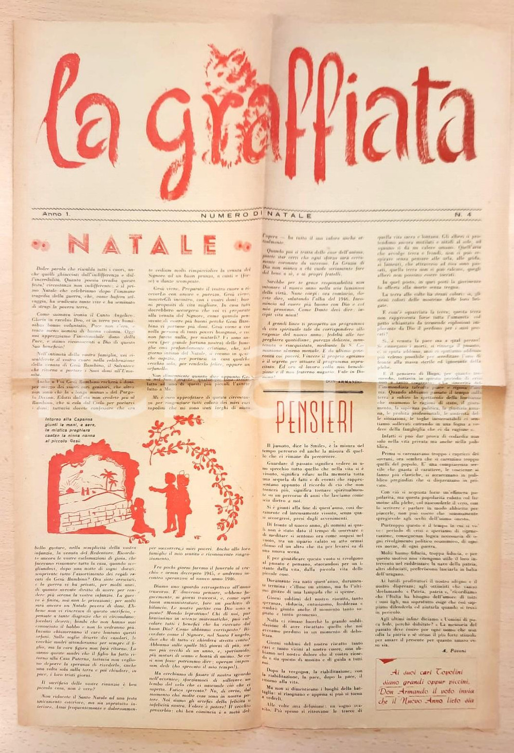 Giornale, rivista storica 1945 MILANO LA GRAFFIATA  Giornale don Armando LAZZARONI Numero di Natale RARO 1