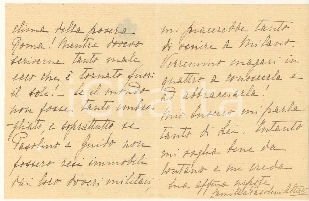 Autografo originale 1917 ROMA Lettera contessa Camilla PASOLINI ALTIERI alla zia Autografo 1