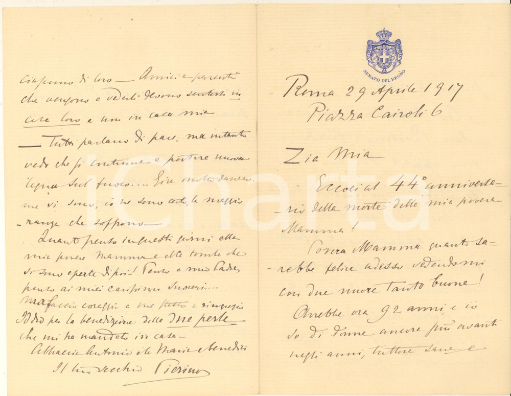 Autografo originale 1917 ROMA Lettera Pier Desiderio PASOLINI  Un palazzo di famiglia Autografo 1