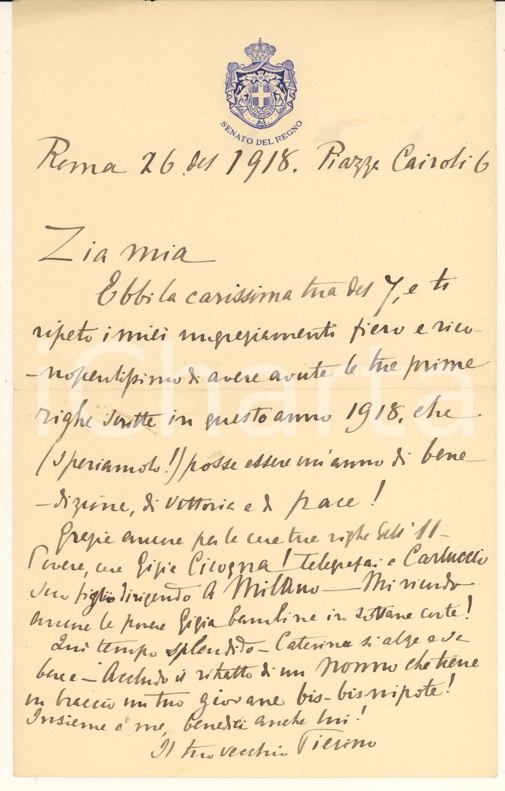 Autografo originale 1918 ROMA Pier Desiderio PASOLINI  Auguri per il nuovo anno Autografo 1