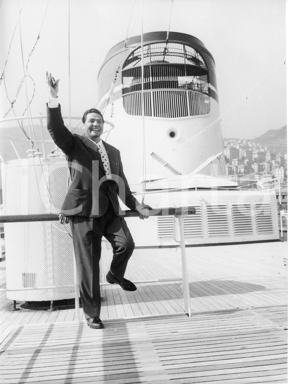 Fotografia d epoca originale 1961 GENOVA T/N Cristoforo Colombo  Tenore Ferruccio TAGLIAVINI Foto 18x24 2 1