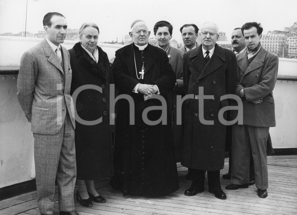 Fotografia d epoca originale 1956 GENOVA M/N Augustus  Partenza card. Santiago Luis COPELLO Foto 24x18 cm 1