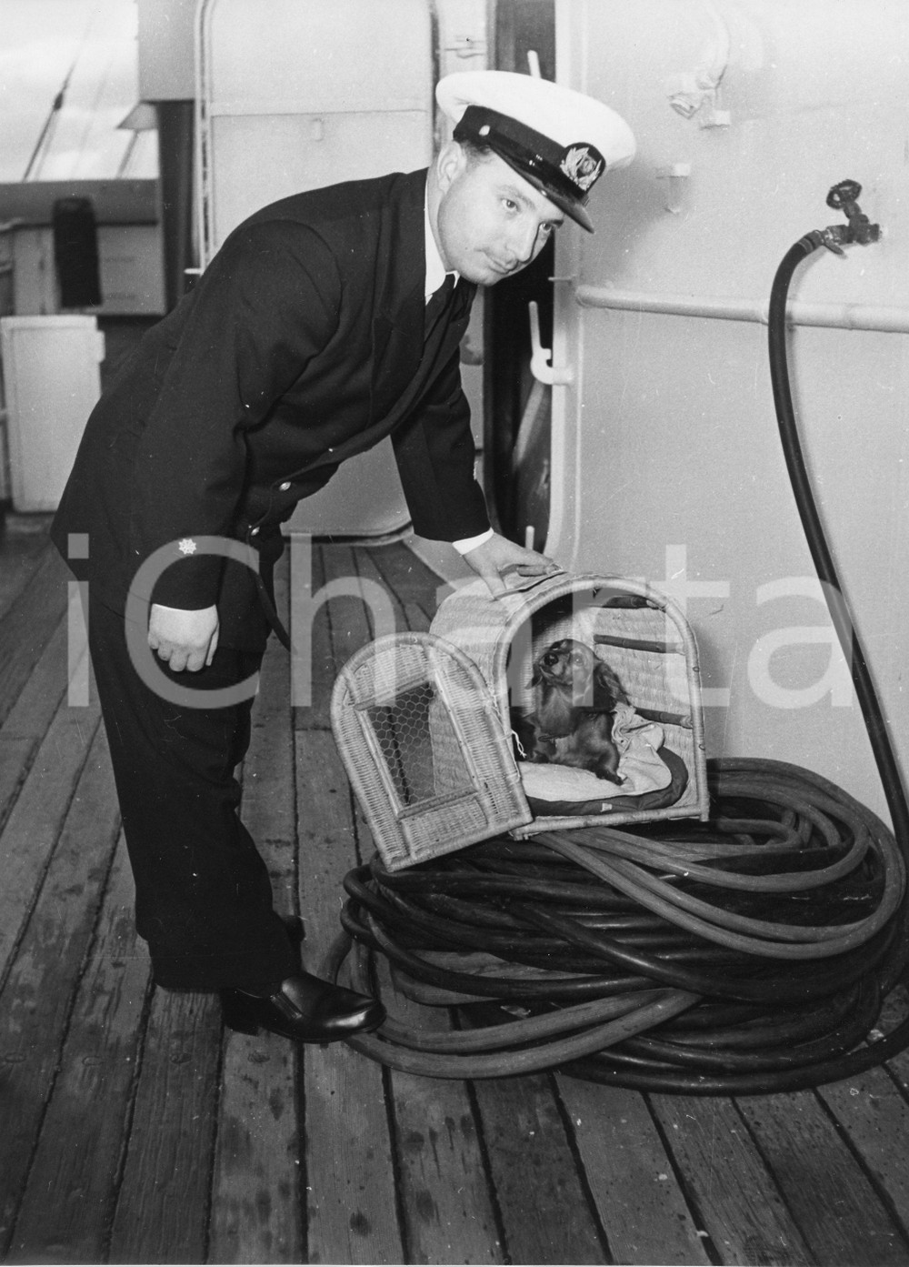 Fotografia d epoca originale 1958 GENOVA Il cagnolino dell attrice Paola MORI Foto 18x24 cm 1