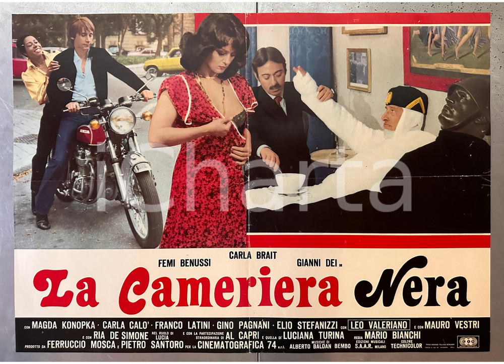 Materiale cinematografico d’epoca 1976 Femi BENUSSI Carla BRAIT Gianni DEI La cameriera nera  Fotobusta poster 1