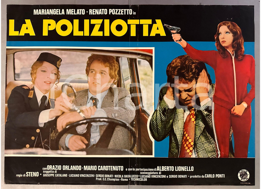 Materiale cinematografico d’epoca 1974 STENO La poliziotta Mariangela MELATO Renato POZZETTO  Fotobusta poster 1