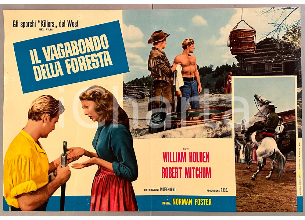 Materiale cinematografico d’epoca 1949 William HOLDEN Robert MITCHUM Il vagabondo della foresta Fotobusta 1