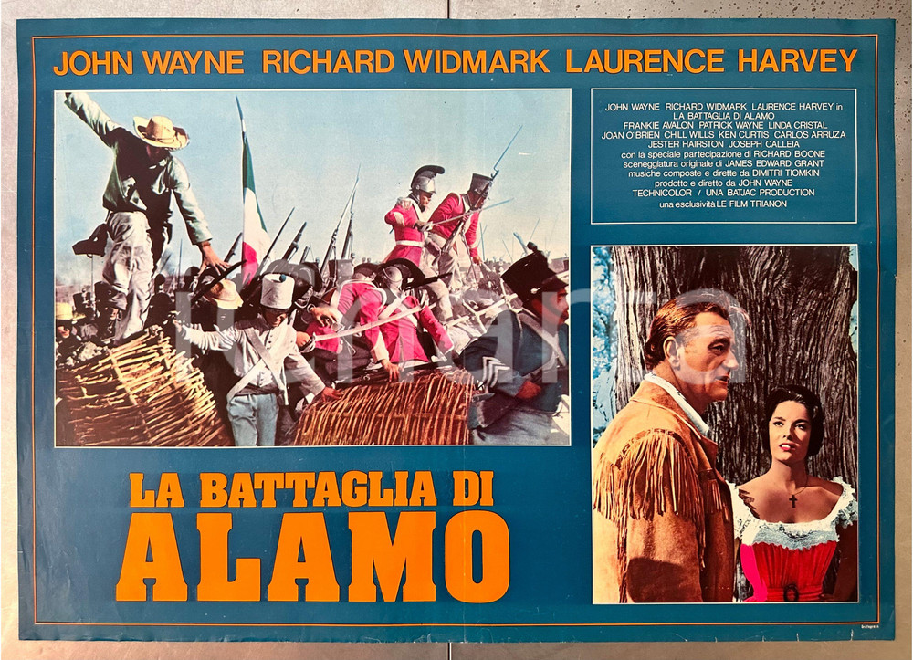 Materiale cinematografico d’epoca 1960 John WAYNE Richard WIDMARK Linda CRISTAL La battaglia di Alamo Fotobusta 1