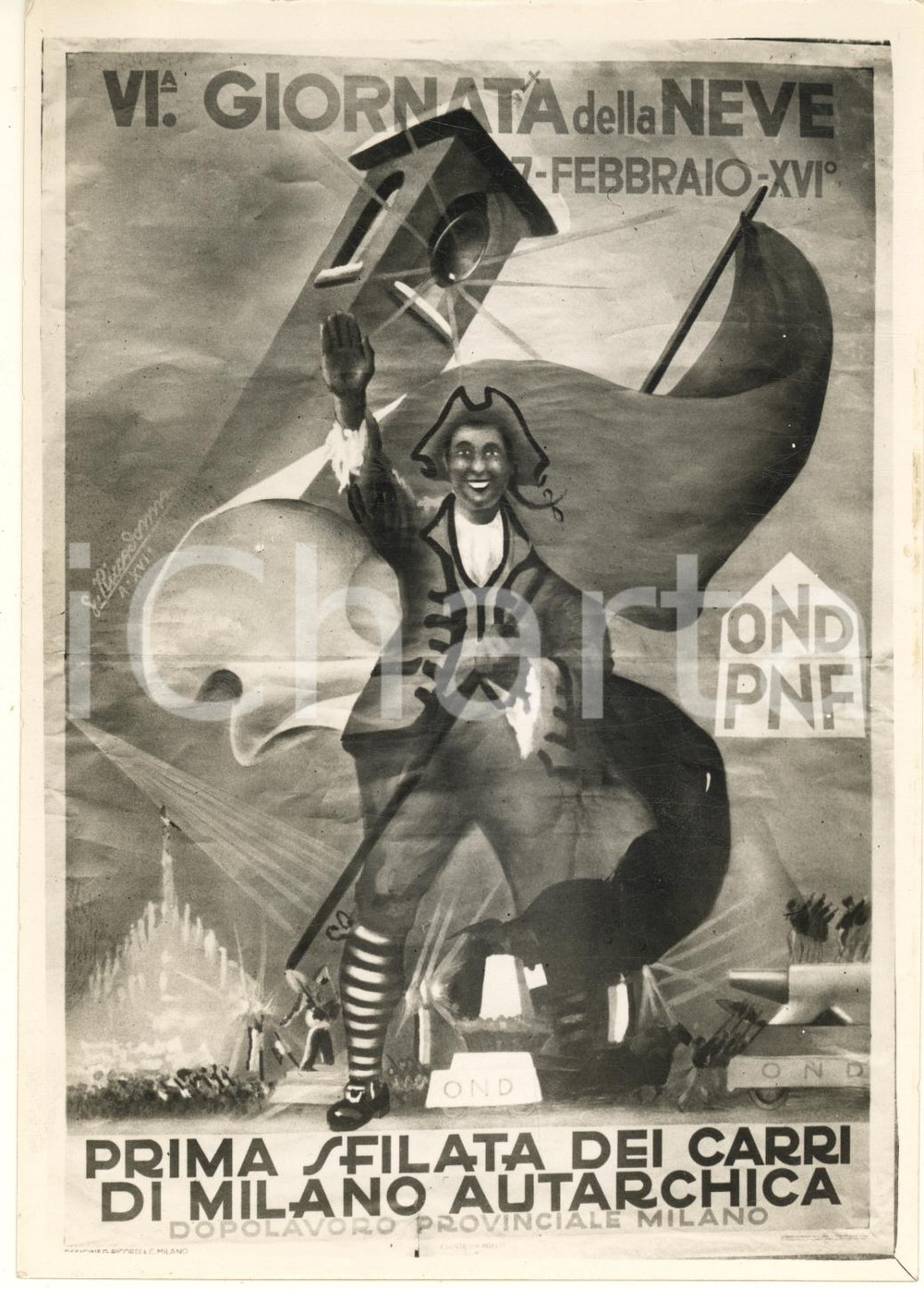 Fotografia d epoca originale 1938 MILANO Giornata della Neve  Sfilata carri Milano autarchica Foto manifesto 1