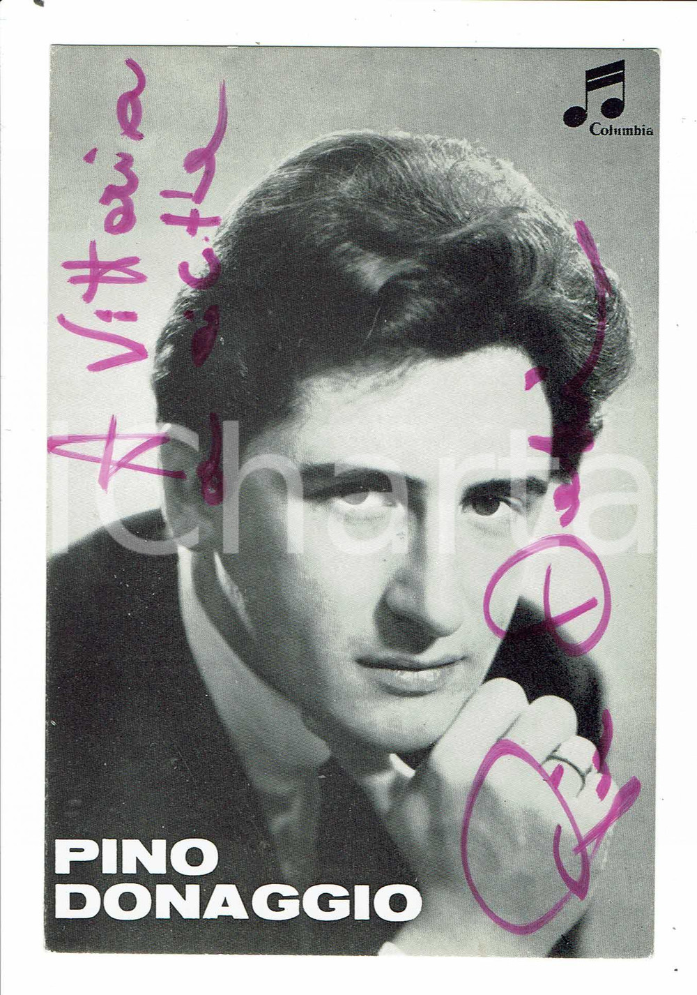 Autografo originale 1970ca Pino DONAGGIO Autografo originale su fotografia d’epoca 1