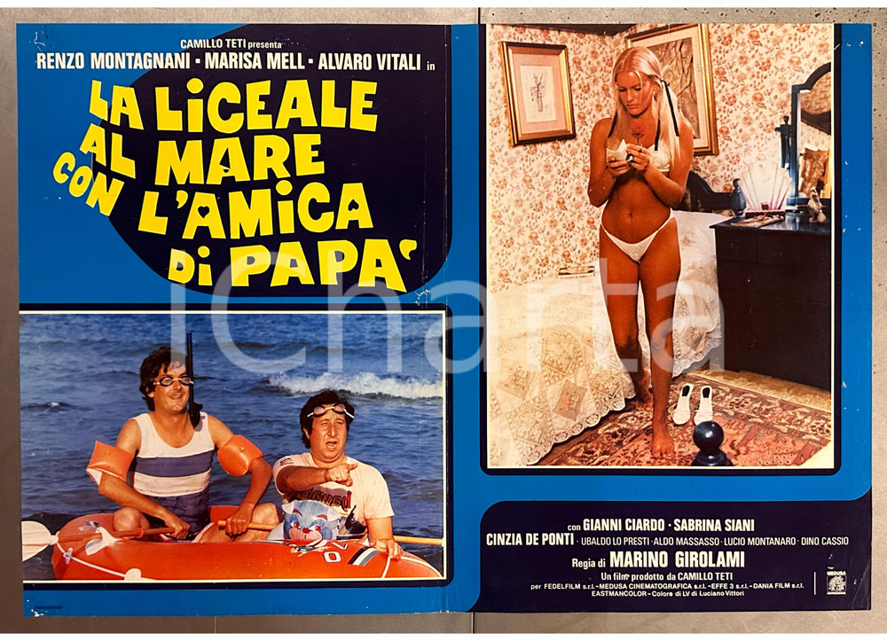 Materiale cinematografico d’epoca 1980 Alvaro VITALI Marisa MELL La liceale al mare con l amica di papà Fotobusta 1