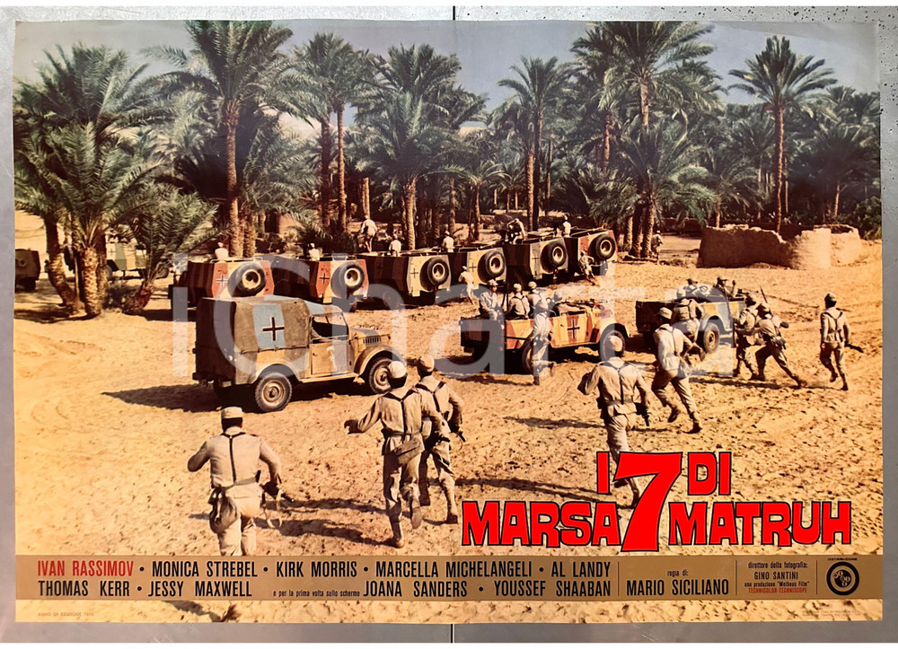 Materiale cinematografico d’epoca 1970 Mario SICILIANO I 7 di Marsa Matruh Ivan RASSIMOV Fotobusta poster 67x47 1