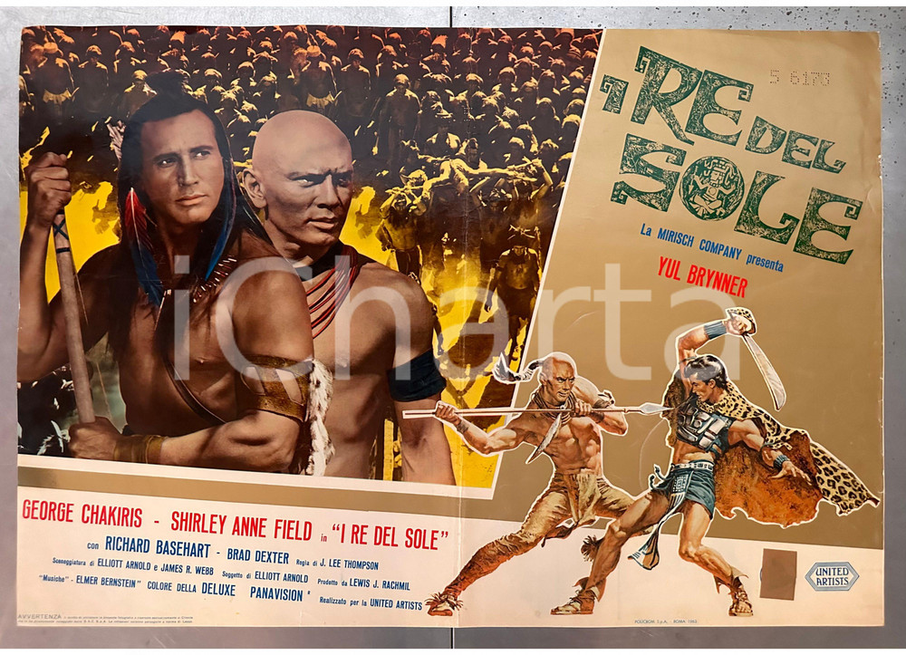 Materiale cinematografico d’epoca 1963 Yul BRYNNER George CHAKIRIS I re del Sole Fotobusta poster 67x47 cm 1