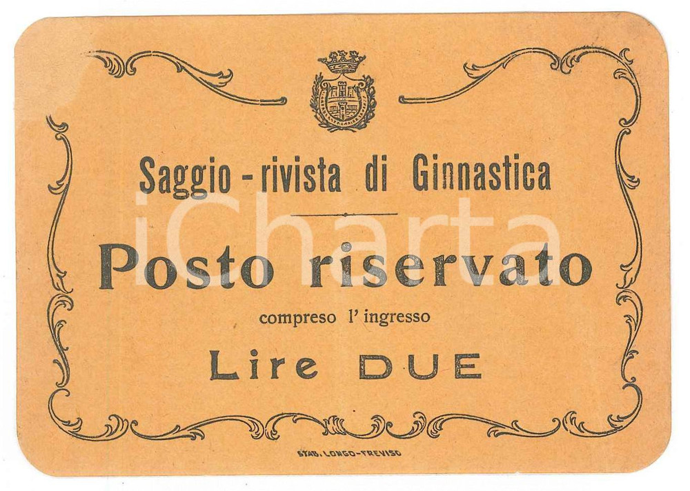 Oggetto da collezione cartaceo 1900 ca TREVISO Saggio rivista di Ginnastica  Biglietto d ingresso 11x7 1