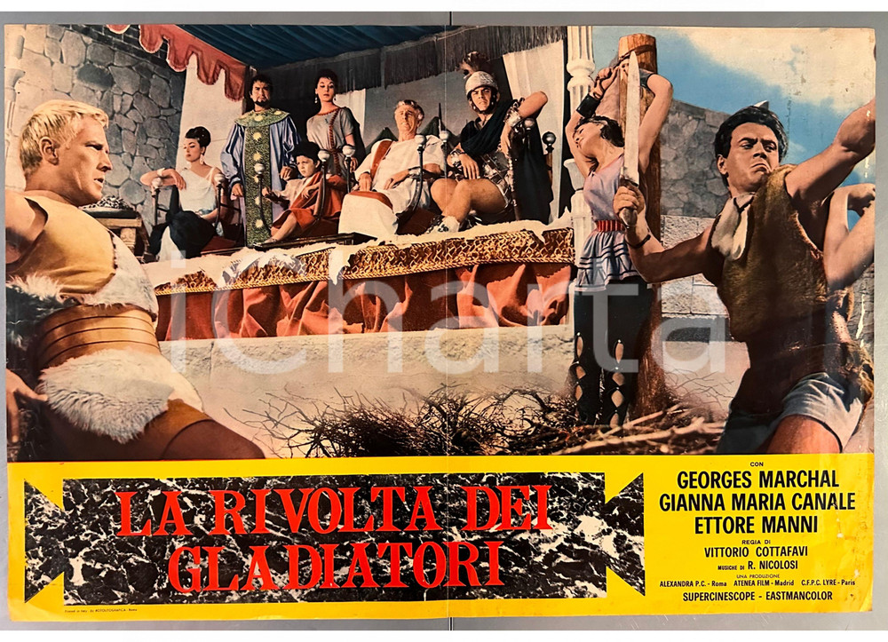 Materiale cinematografico d’epoca 1958 Georges MARCHAL Ettore MANNI La rivolta dei gladiatori Fotobusta poster 1