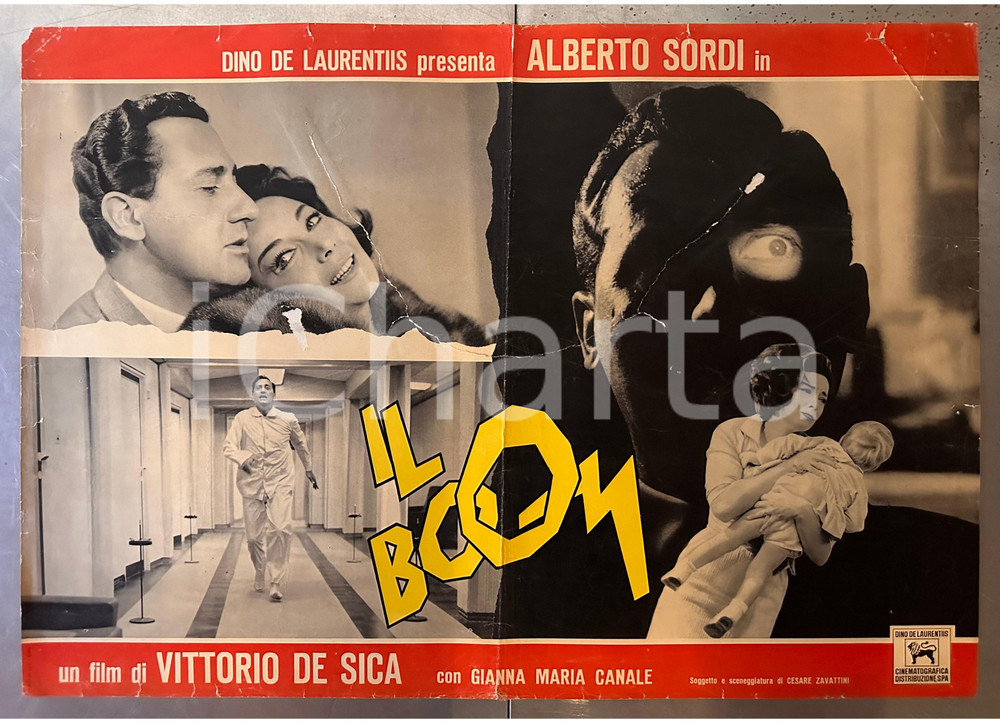 Materiale cinematografico d’epoca 1965 Vittorio DE SICA Il boom Alberto SORDI Fotobusta poster DANNEGGIATO 1