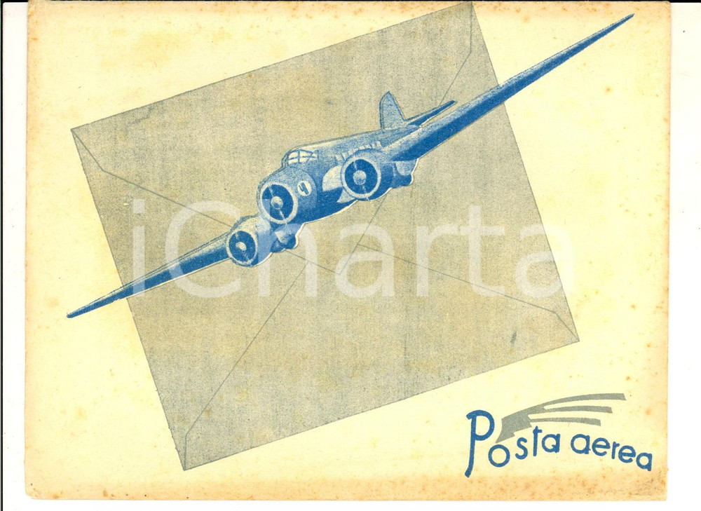 Manoscritto, lettera originale 1950 ca STORIA POSTALE Busta illustrata POSTA AEREA 19x15 1