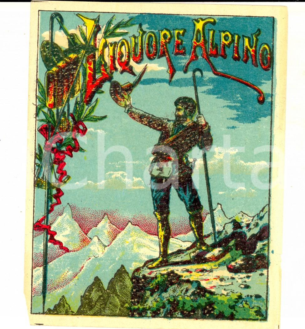 Materiale pubblicitario d’epoca 1950 ca LIQUORE ALPINO Etichetta pubblicitaria VINTAGE 13x10 cm 3 1