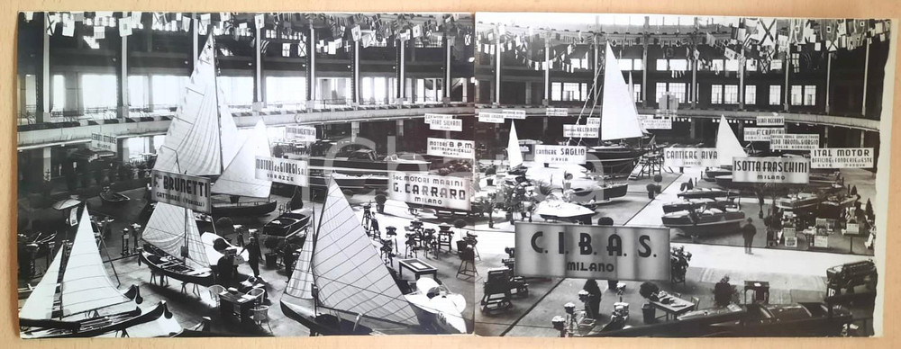 Fotografia d epoca originale 1935 FIERA DI MILANO Salone della Motonautica e Nautica Foto DOPPIA 45x17 cm 1