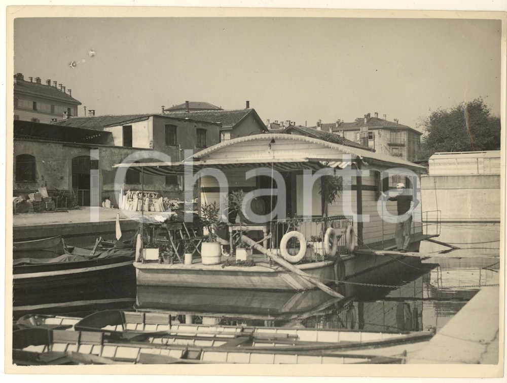 Fotografia d epoca originale 1931 MILANO Darsena di Porta Ticinese  Casa galleggiante Foto 24x18 cm 1