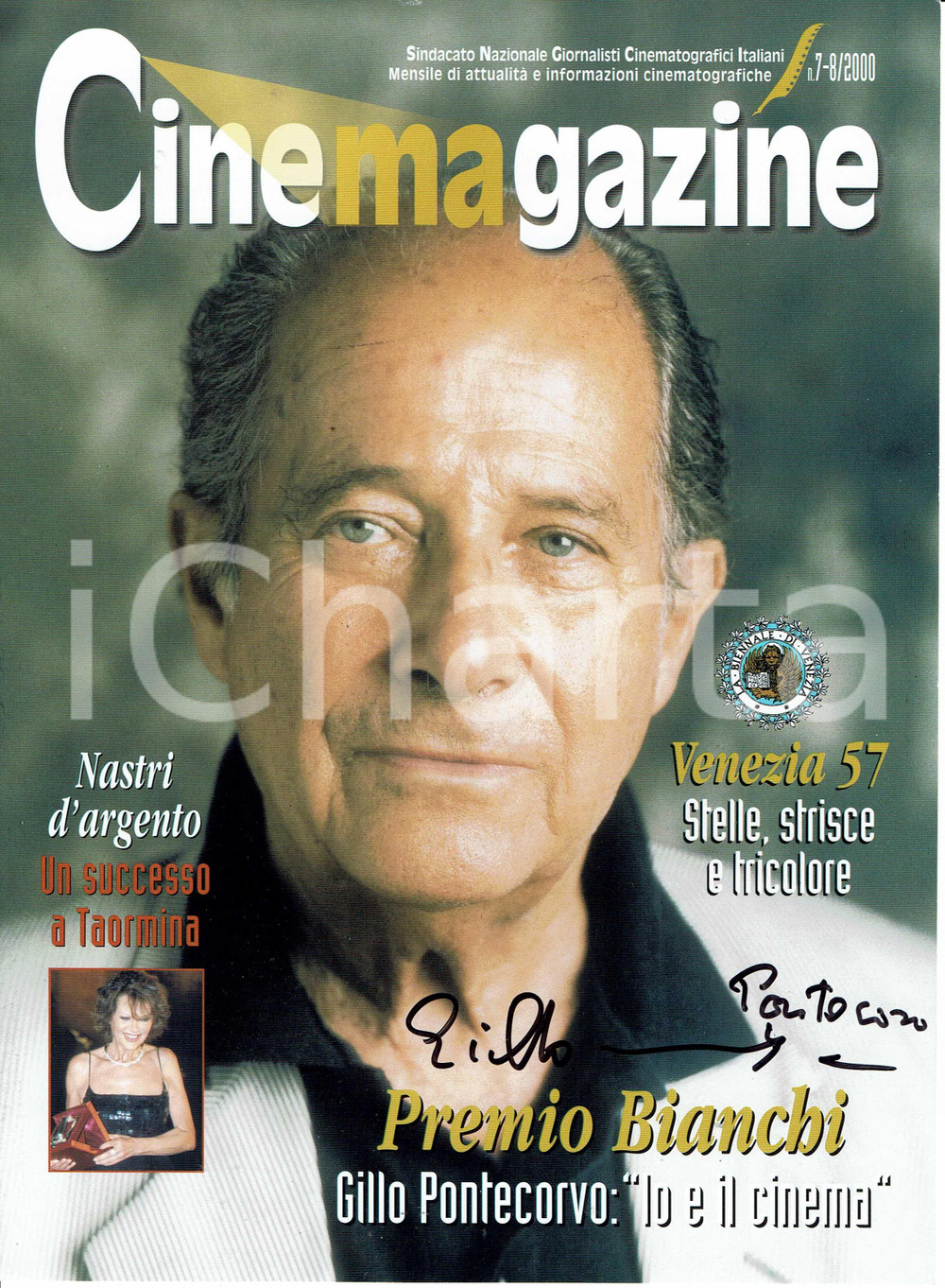 Autografo originale 2000 Gillo PONTECORVO Autografo originale su copertina di rivista 1
