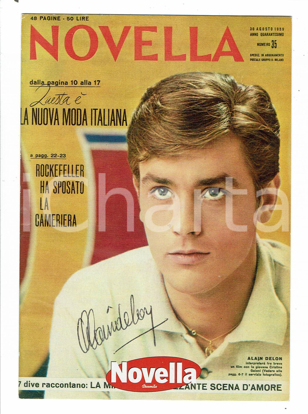 Autografo originale 2007 Alain DELON  Autografo originale su cartoncino 1