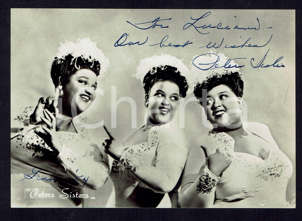Autografo originale 1954 PETERS SISTERS Autografo originale su cartolina d’epoca 1