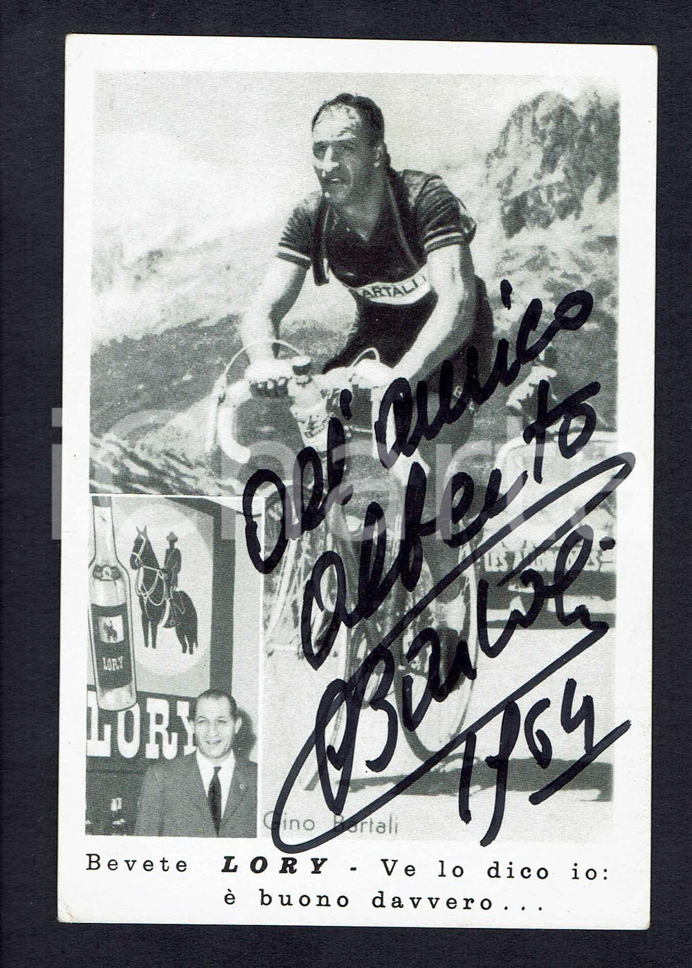 Autografo originale 1964  Gino BARTALI Autografo originale su cartolina pubblicitaria 1