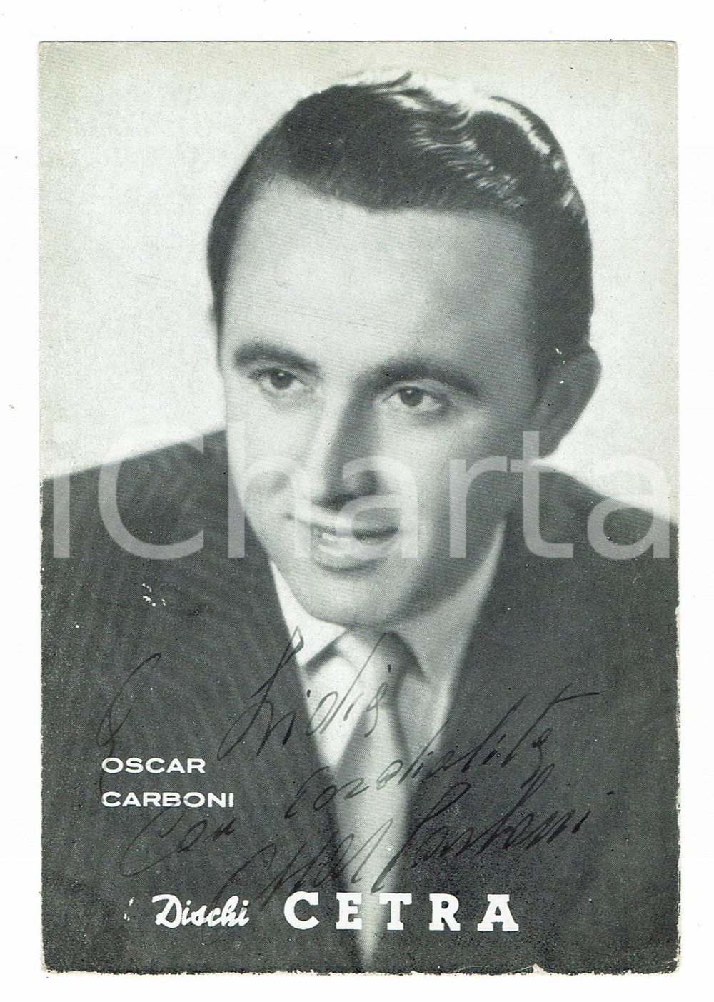 Autografo originale 1960ca Oscar CARBONI Autografo originale su fotografia pubblicitaria d epoca 1