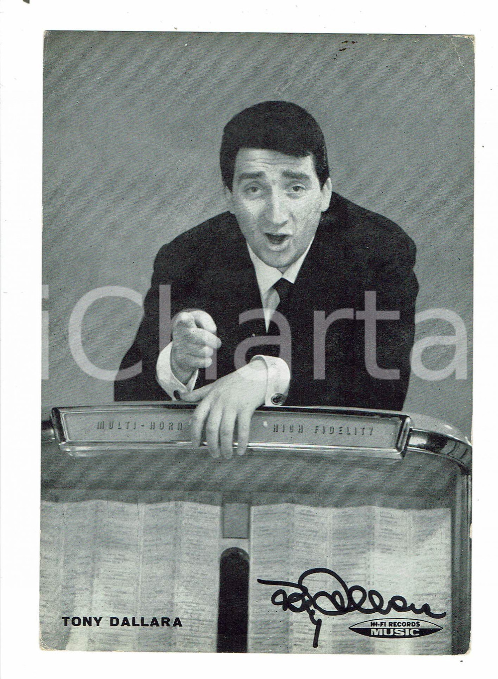 Autografo originale 1965ca Tony DALLARA Autografo originale su cartoncino pubblicitario 1
