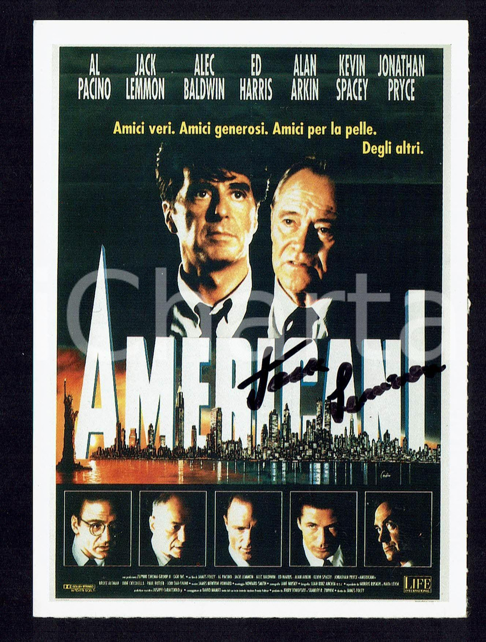 Autografo originale 1992 Jack LEMMON Autografo originale su Scheda CIAK 1