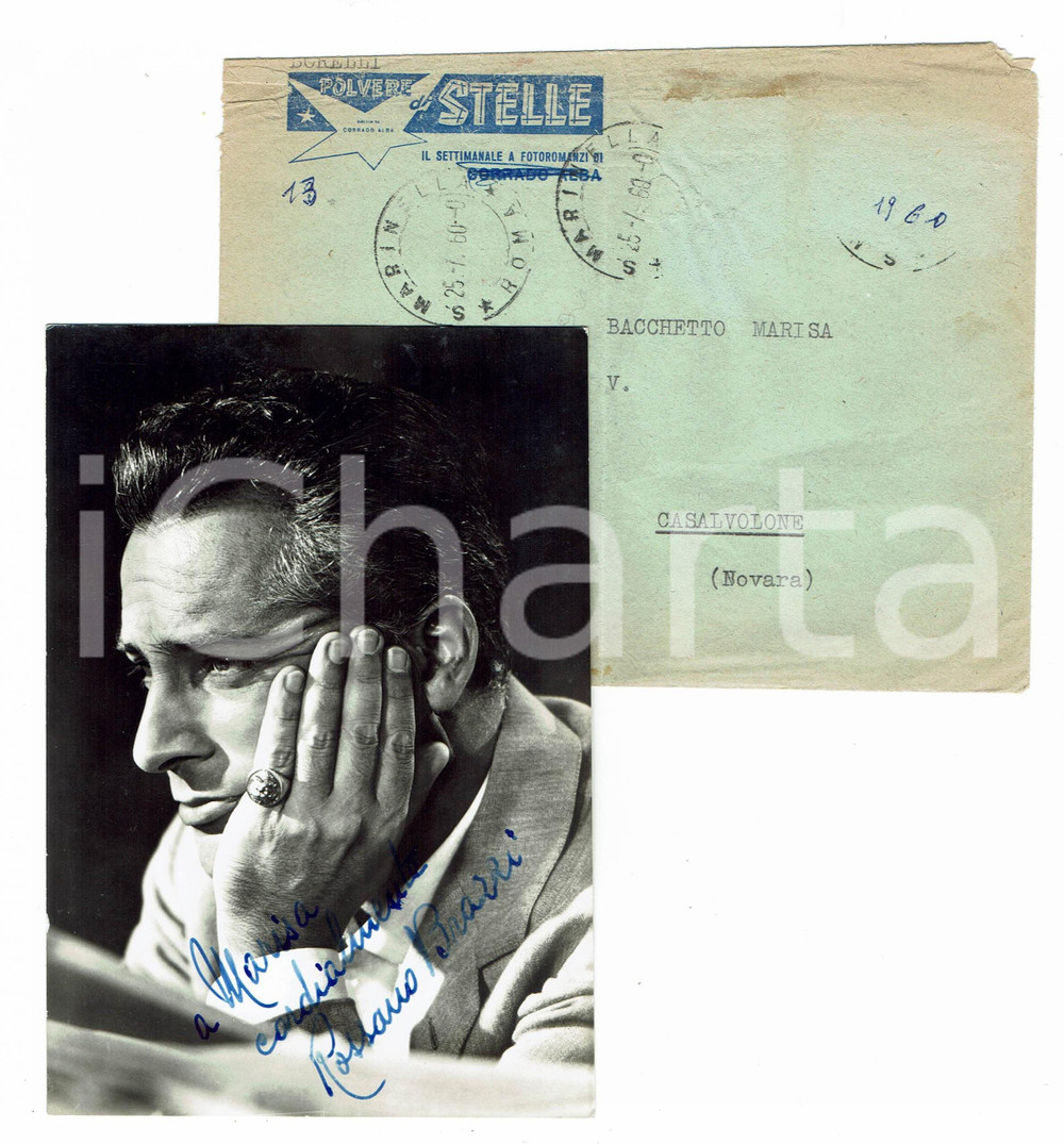 Autografo originale 1960ca Rossano BRAZZI Autografo originale su cartolina d’epoca 1