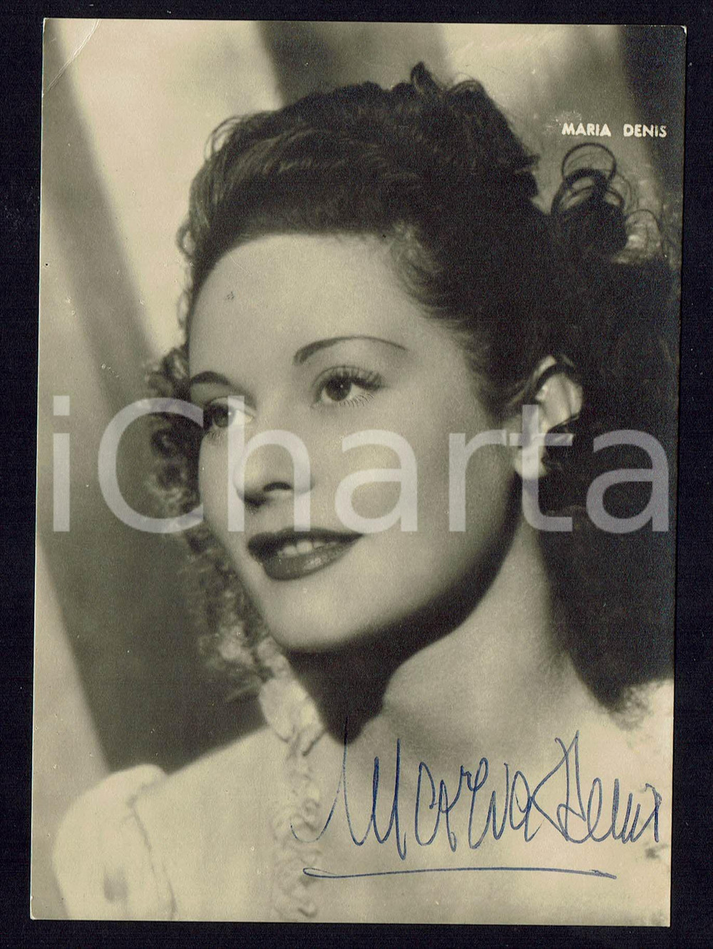 Autografo originale 1940ca Maria DENIS Autografo originale su fotografia d’epoca 1